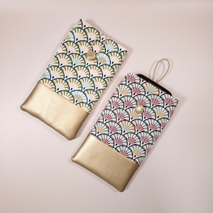 Etui smartphone fait main, motif éventail, bas doré, compatible Iphone, Samsung