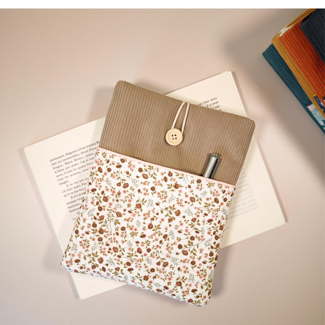 craspire Couverture de Livre Fleur Chat Pochette de Livre Tissu Lavable