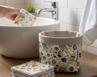 Wasbare doekjes, make-up remover doekjes of babydoekjes en bijpassend mandje, zero waste