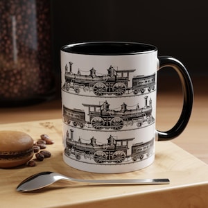 Steam Locomotive Mug – Vintage Train Pattern Coffee Mug for Railfans & History Buffs