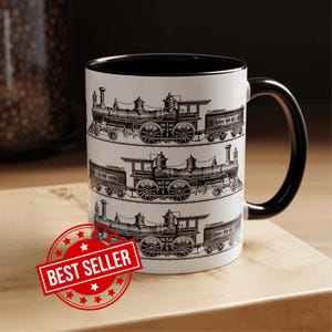 Steam Locomotive Mug – Vintage Train Pattern Coffee Cup for Railfans & History Buffs