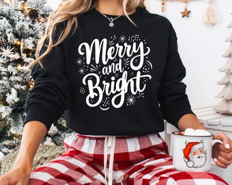 Merry and Bright Christmas Unisex Crewneck Sweatshirt, Festive Holiday Apparel, Cute Christmas Sweaters