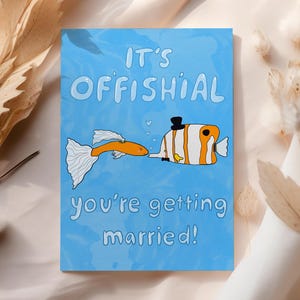 Tarjeta de compromiso para amantes de los peces: "¡Es ofi'cial! ¡Te vas a casar!"