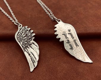Personalized Wing Pendant Necklace for Men / Engraved Memorial Jewelry