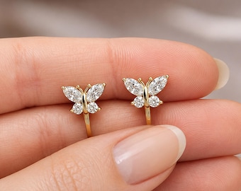 Vlinderkristal clip-on oorbellen / sierlijke sieraden, niet-doorboord voor meisjes of vrouwen