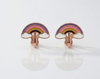 Rainbow Kid’s Clip On Earrings, Girl's Children's Jewellery, Comfortable Earrings For Non Pierced Ears