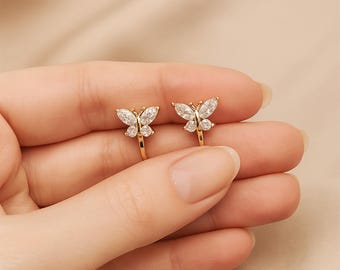 Butterfly Crystal Clip On Earrings / Dainty Jewelry, Non Pierced for Girl or Women