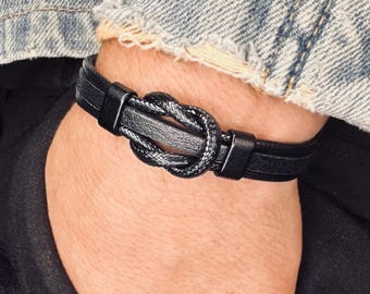 Personalized Leather Men's Bracelet - Engraved Easy Clasp Cuff Bracelet