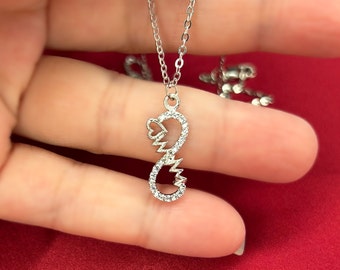 INFINITIY NECKLACE With Heart Symbol and Heart Rhythm Shape, Wedding Jewellery, Gift For Mother