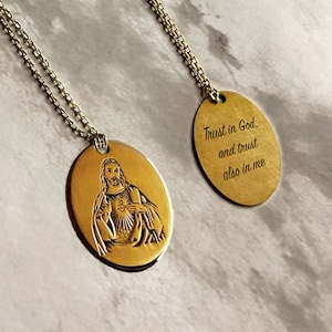 Personalized Jesus Necklace: Virgin Mary Christian Pendant, Double Sided