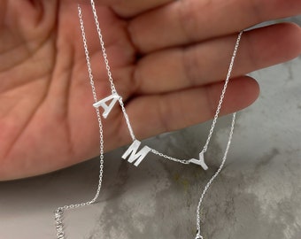 INICIALES PERSONALIZADAS Nombre Collar de Oro, Collar de Nombre de Letras de Plata, Collar de Letras Espaciadas, Gargantilla de Letras Personalizadas de Plata, Regalo para Madre