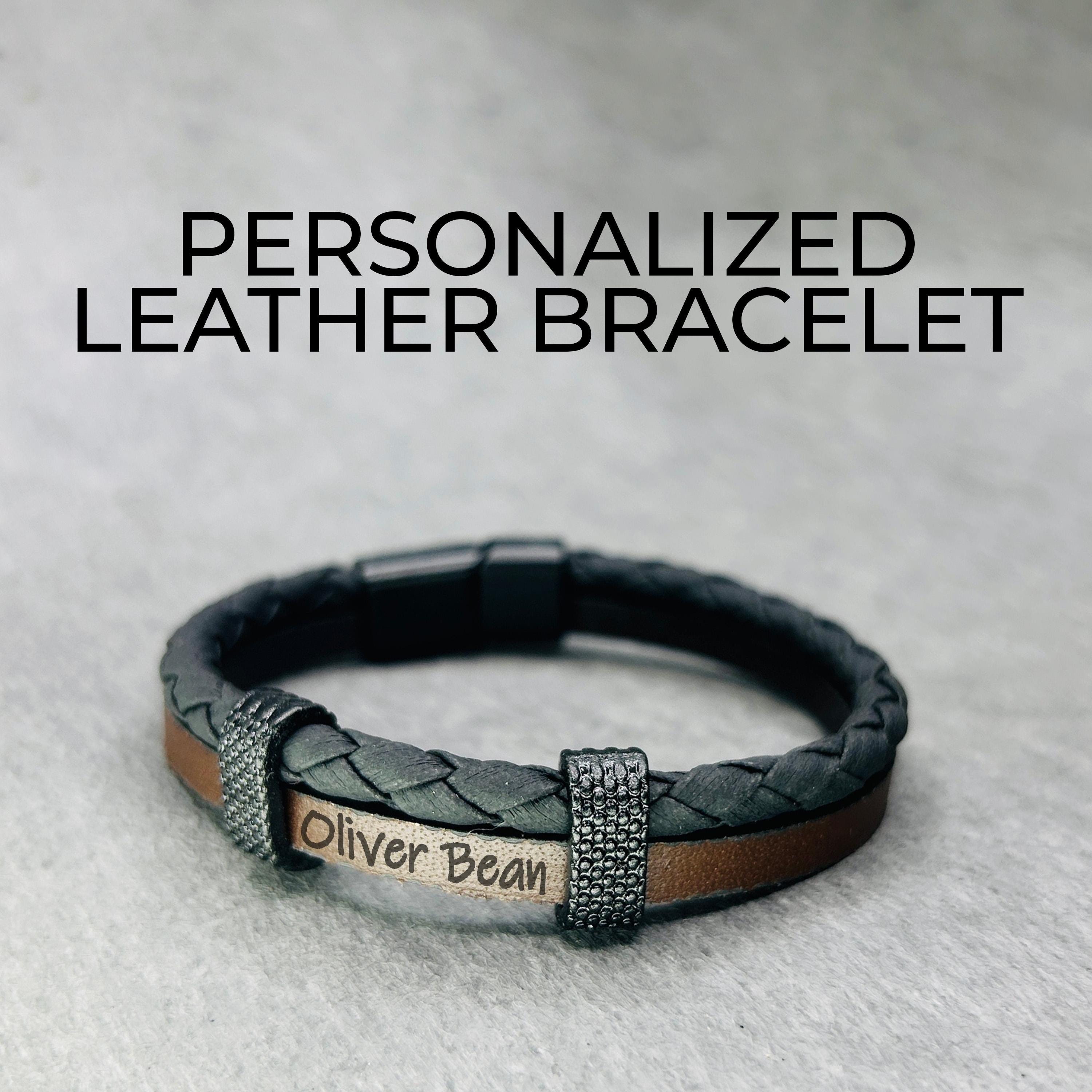 Bracciale da uomo in vera pelle con incisione - Regalo per compleanno, matrimonio, anniversario, festa del papà - Italia