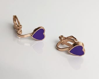 Purple Heart Clip On Earrings for Kids | Non Pierced Jewelry Gift for Girl