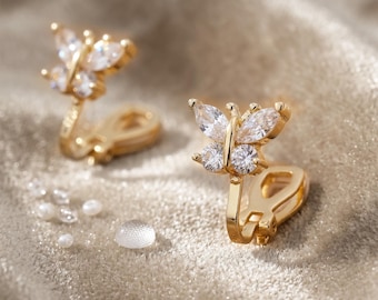 Vlinder prachtige zirkoon clip-on oorbellen / niet-doorboorde sieraden, cadeaus voor meisjes of vrouwen