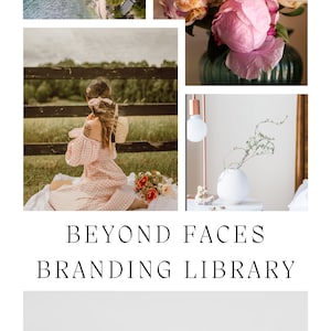May include: A collage of images featuring a beach scene, a bouquet of pink peonies, a woman sitting on a blanket in a pink and white gingham dress, a white vase with greenery, and a cityscape skyline.