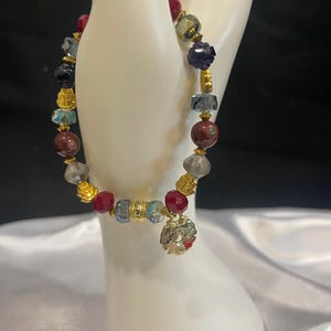 Multi-colored beaded crystal elastic bracelet