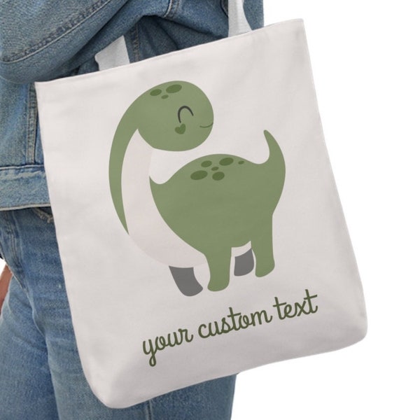 Personalised kid library bag with custom text and design printed on both sides, custom library bag dinosaur library bag with name kindy bag