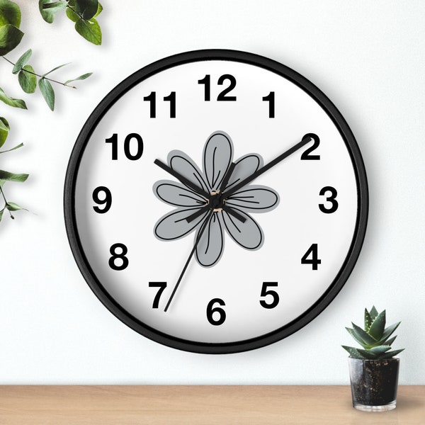 Modern wall clock 10 inch minimalist wall clock black flower wall clock small round kitchen wall clock silent wall clock housewarming gift