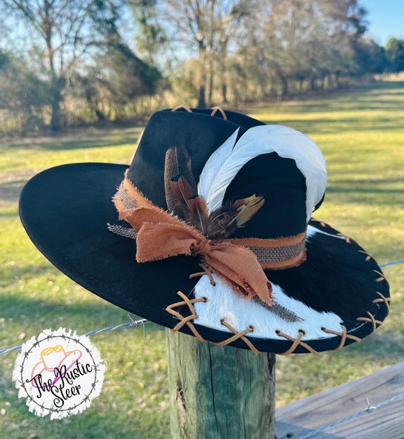 Half Brim Authentic Cowhide Black Hat - Etsy display picture 2