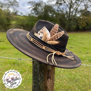 Black Beauty - Hand Burnt and Painted Large Brim Suede Hat