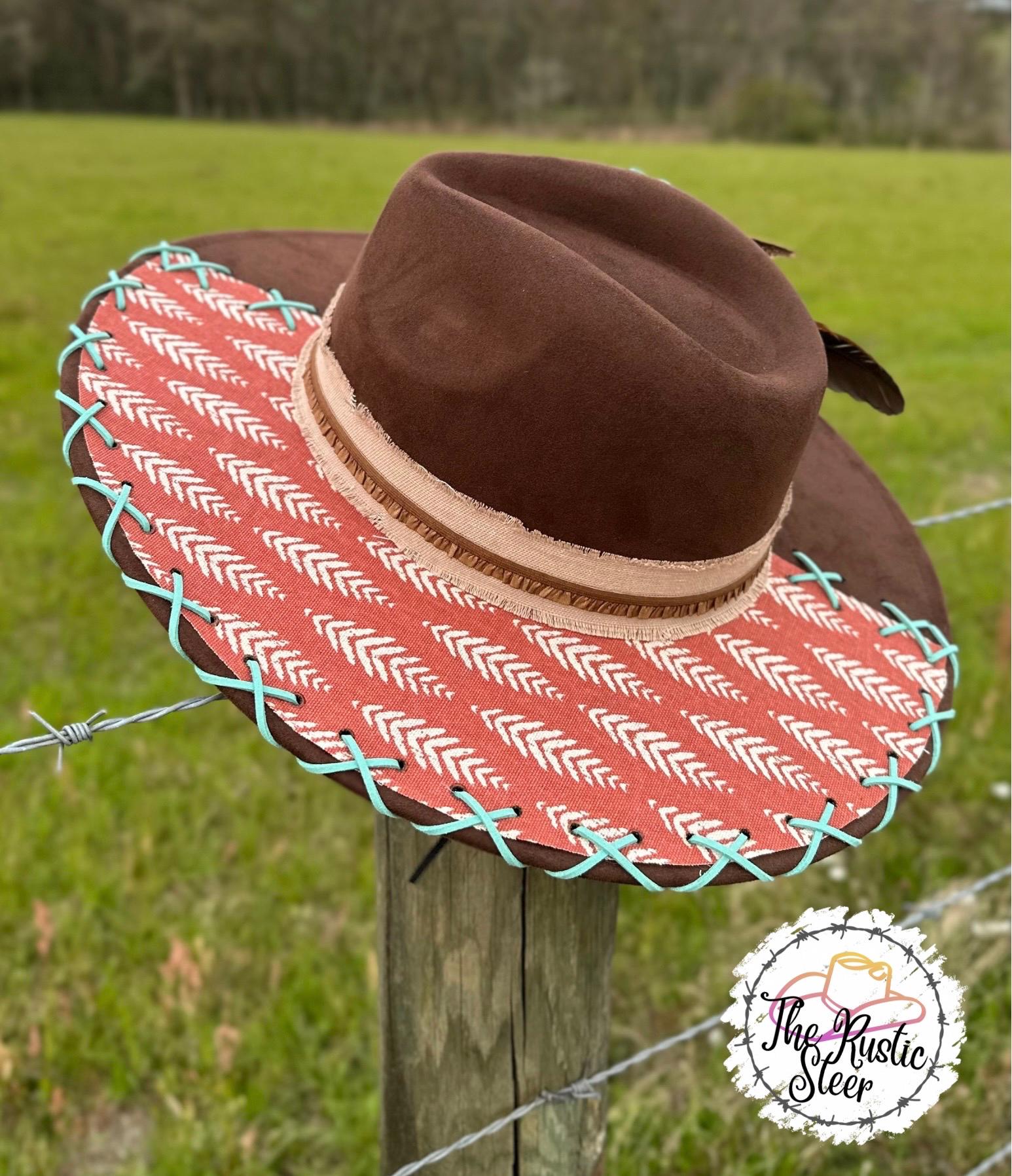 Boho Patchwork Suede Wide-Brim Hat - Brown/Khaki Yellowstone national park burned beige suede wide brim  main image 3
