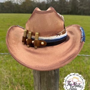 Tan Hand-gebrannte Große Krempe Cowboy-Hut