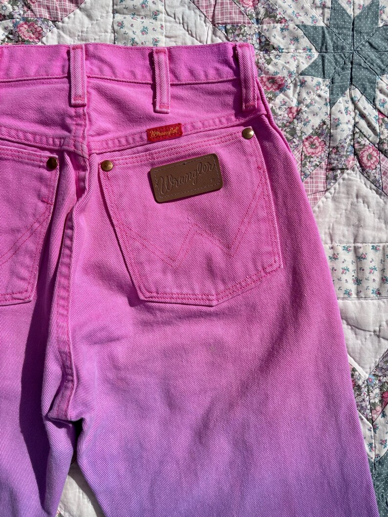 Vintage 1980s Wrangler Pink & Purple Ombré Western Jeans | Size 24x32 image 6