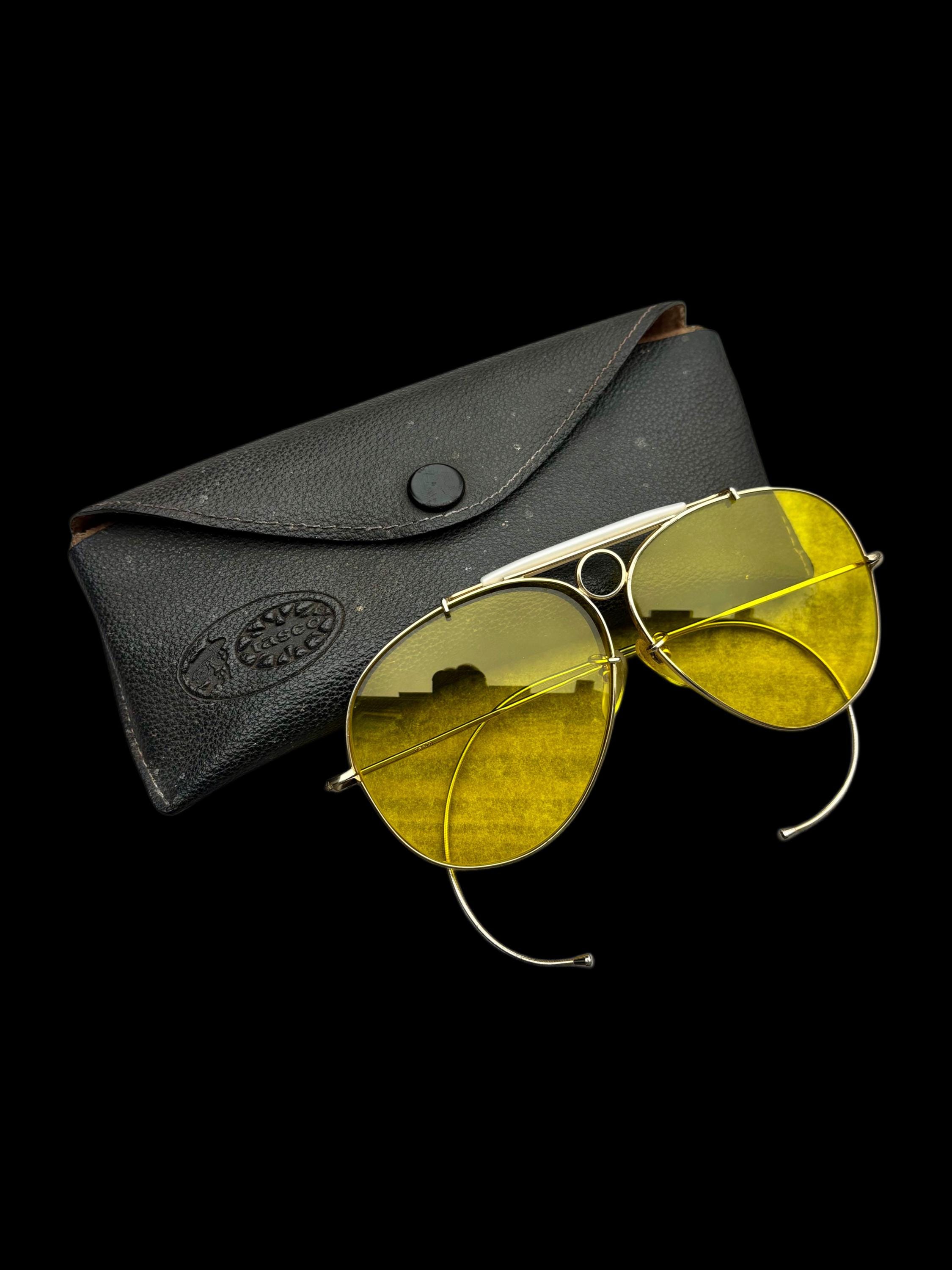 Vintage 1970s Silver Frame 1135 Aviator Glasses With Yellow Lenses