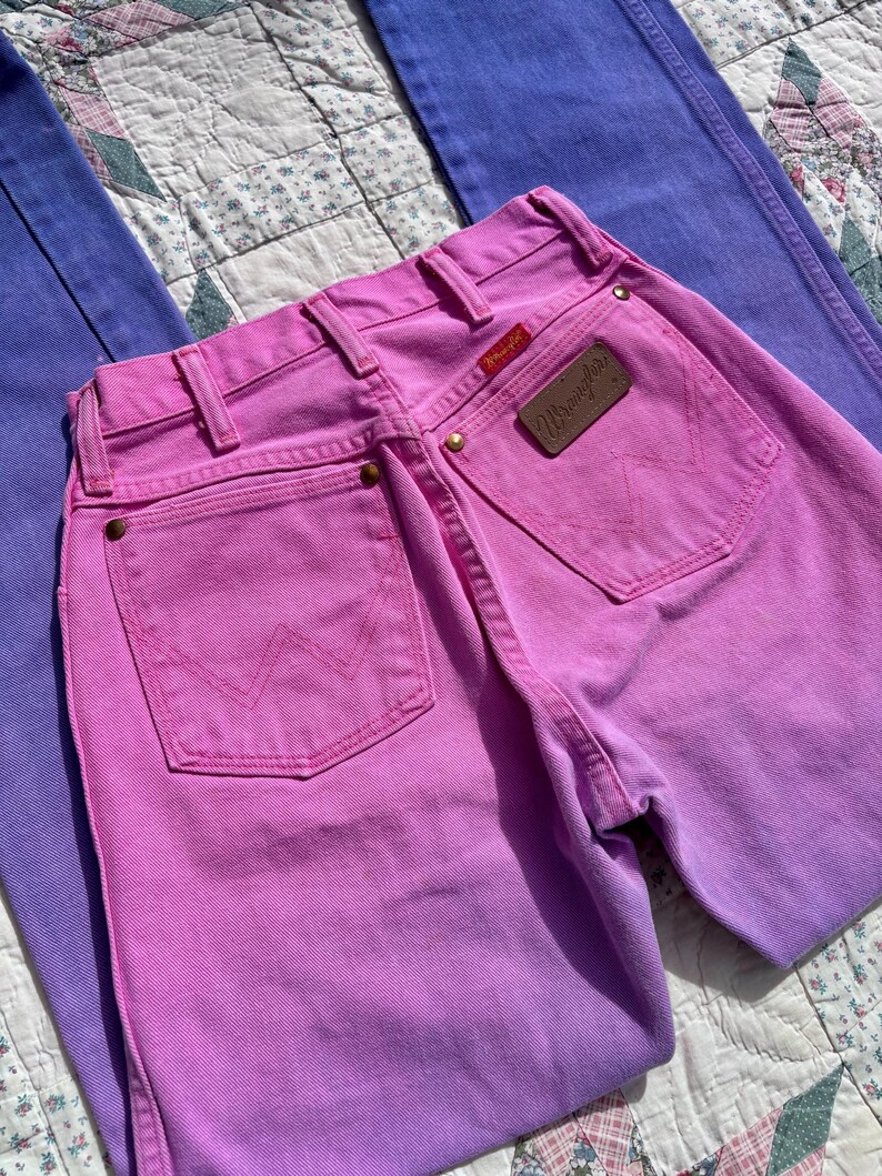 Vintage 1980s Wrangler Pink & Purple Ombré Western Jeans | Size 24x32 image 5