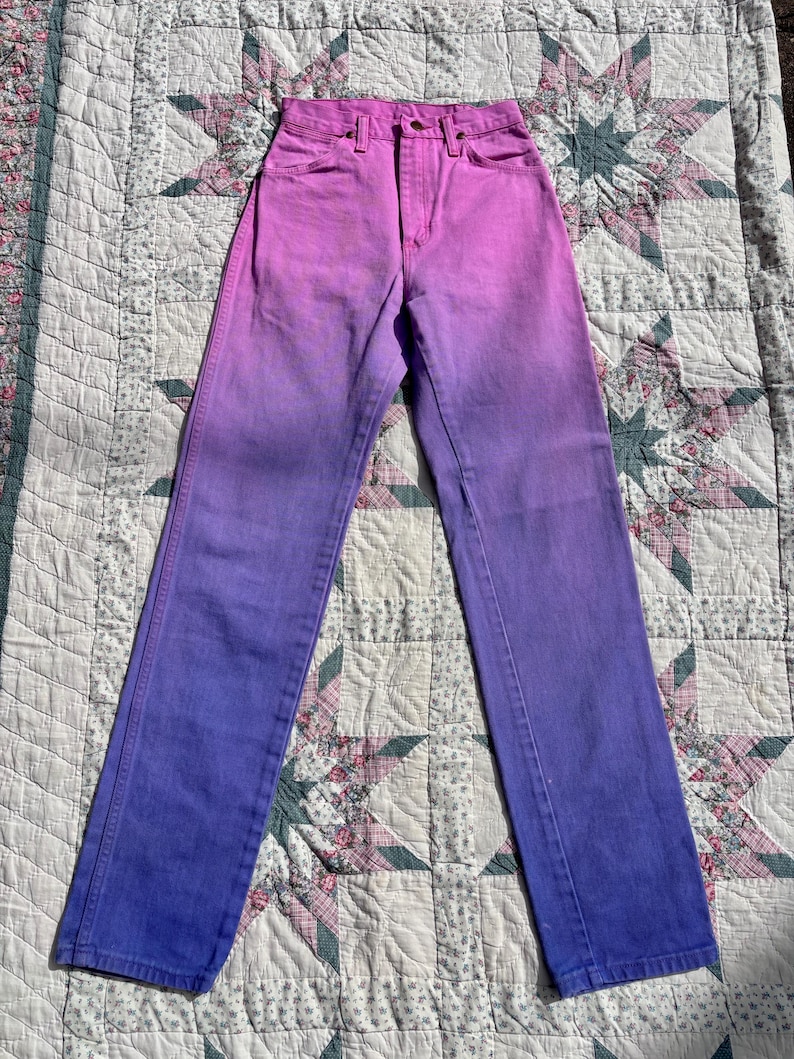 Vintage 1980s Wrangler Pink & Purple Ombré Western Jeans | Size 24x32 image 4
