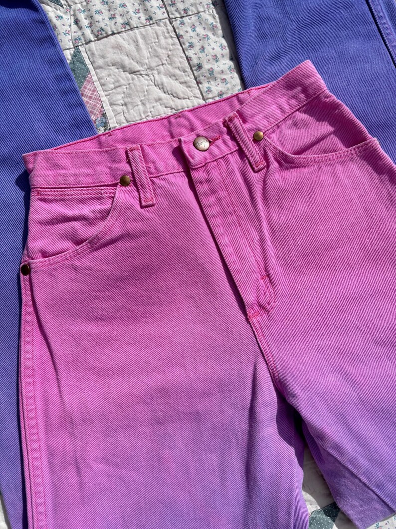 Vintage 1980s Wrangler Pink & Purple Ombré Western Jeans | Size 24x32 image 7