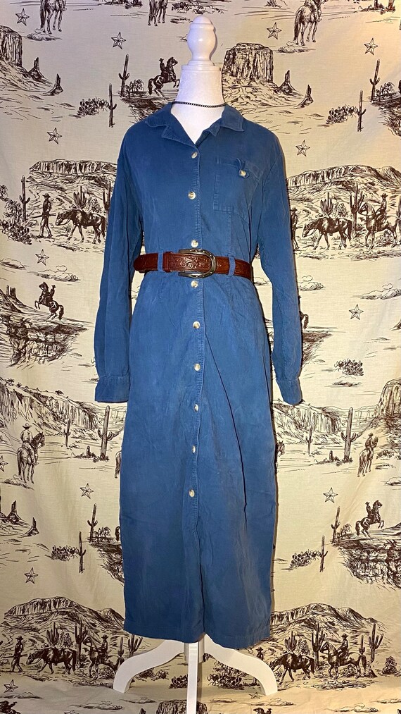 Vintage Willow Ridge Blue Corduroy Button Up Maxi Dre… Gem