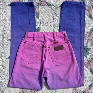 Vintage 1980s Wrangler Pink & Purple Ombré Western Jeans | Size 24x32 image 1