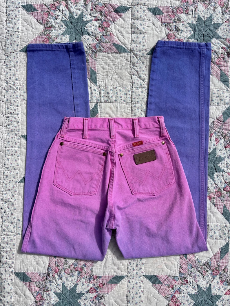 Vintage 1980s Wrangler Pink & Purple Ombré Western Jeans | Size 24x32 image 1