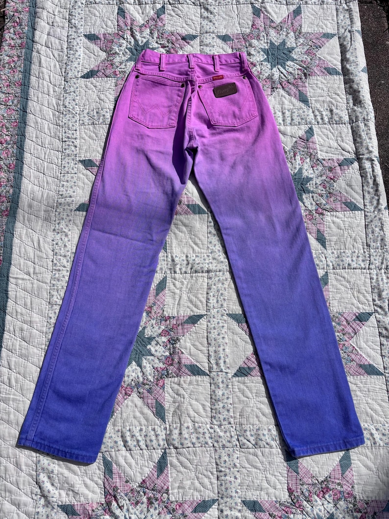 Vintage 1980s Wrangler Pink & Purple Ombré Western Jeans | Size 24x32 image 3