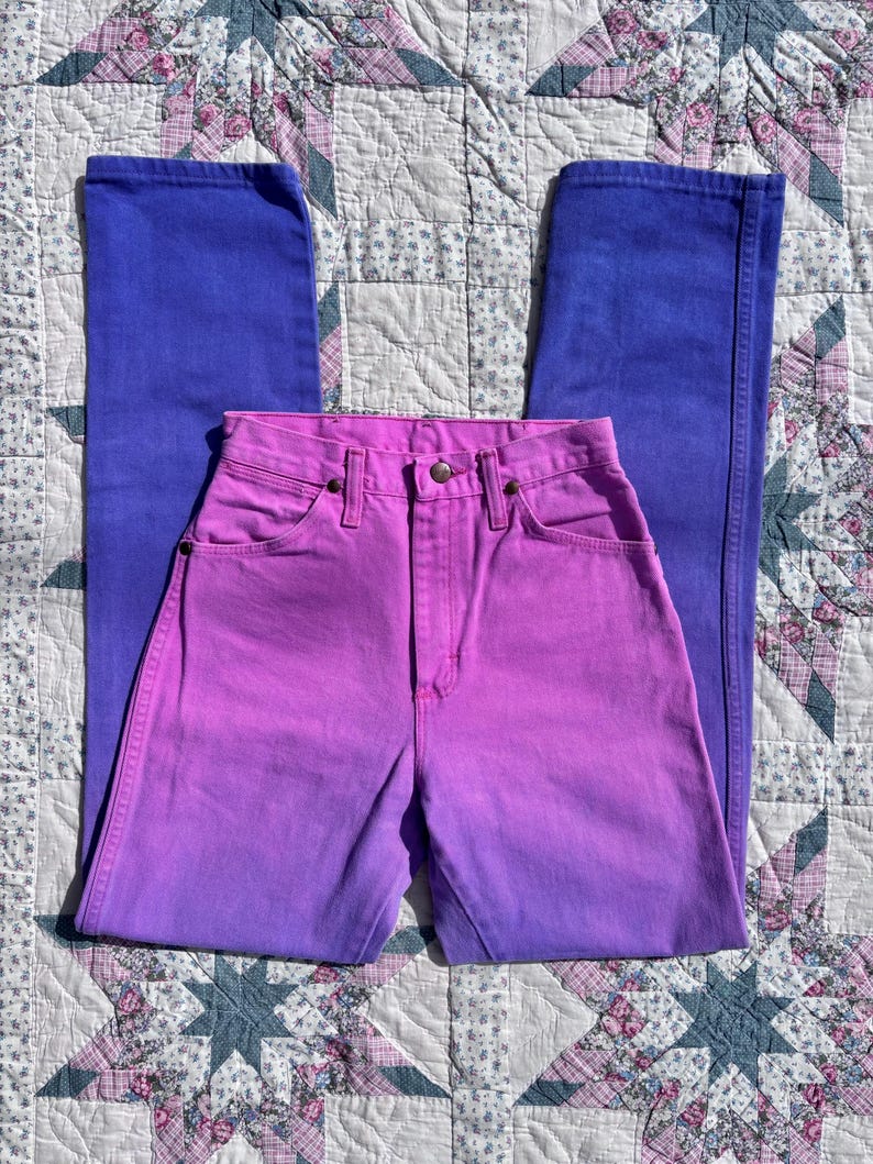 Vintage 1980s Wrangler Pink & Purple Ombré Western Jeans | Size 24x32 image 2