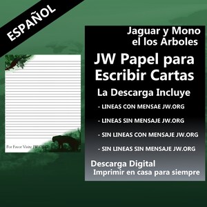 JW Papel Para Escribir Cartas Espanol Spanish Jaguar en los Arboles Mono Selva Verde Bonito Descarga Instantanea
