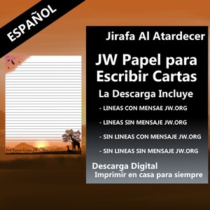 JW Papel Para Escribir Cartas Espanol Spanish Atardecer Con Jirafas Pajaros Arboles Bonito Descarga Instantanea