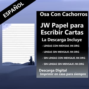 JW Papel Para Escribir Cartas Espanol Spanish Oso Osa con Cachorros de oso montañas Bonito Descarga Instantanea