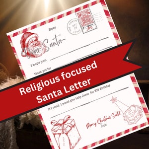 Carta de Papá Noel-Gratitud y Cristo Carta enfocada con espacios en blanco para rellenar las respuestas de los niños.