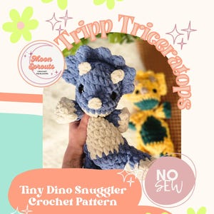 Triceratops Tiny Tripp | Gehaakt dino-patroon, gehaakt knuffelpatroon niet genaaid, prachtig patroon, pdf-download