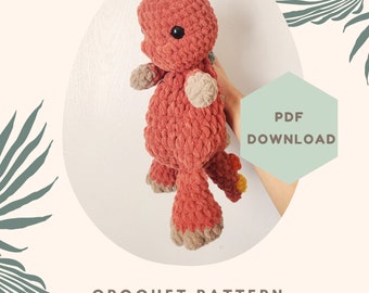 Tito the T-Rex snuggler Pattern, crochet amigurumi dinosaur lovey, PDF Download