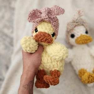 Baby Della Duck Lovey | READY TO SHIP, handmade heirloom crochet duckie snuggler, gifts for babies, duck snuggler