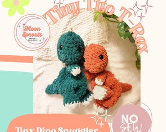 Tiny Tito T-Rex | Tylko do pobrania w formacie PDF, wzór na szydełko amigurumi, przytulanka w kształcie dinozaura, wzór BEZ SZYCIA