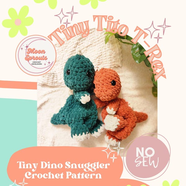 Winziger Tito T-Rex | Nur PDF-Download, Amigurumi-Häkelanleitung, Dinosaurier-Kuschler, NO-SEW-Anleitung