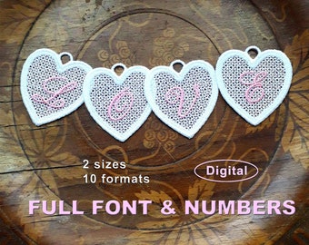 FSL heart monogram, full font. Initial Letters & numbers. Machine embroidery designs  Valentine&#39;s Day or wedding hanger, bookmark, ornament