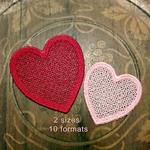 Coeur FSL, motif de broderie machine pour une carte postale de la Saint-Valentin, un marque-page, un jouet pour arbre de Noël ou un cintre en 2 tailles 10 formats. Vierge