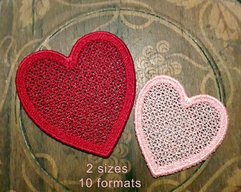 FSL Heart,  machine embroidery design for a Valentine&#39;s Day postcard,  bookmark, Christmas tree toy or hanger in 2 sizes 10 formats. Blank