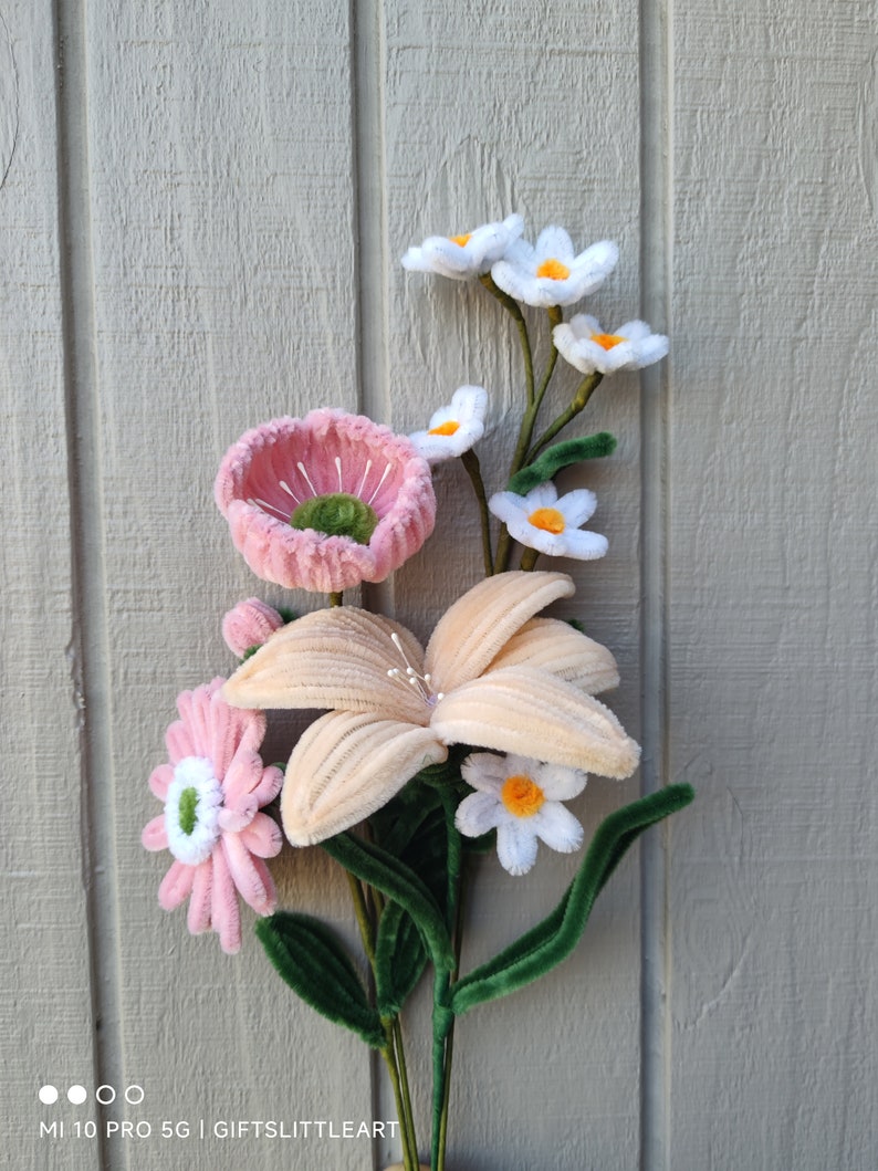 Pipe Cleaners Flower Bouquet Handmade, Finished Product, for