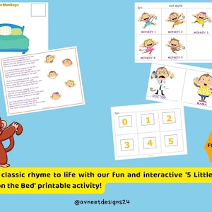Five little monkeys printable nursery rhyme song activity